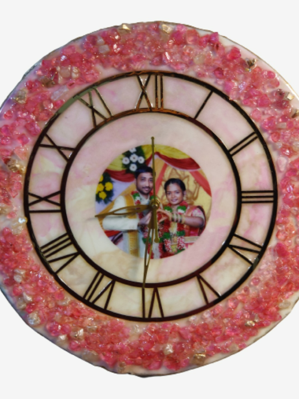 Customized Resin Clock Roman - Photo Frame - Pink Colour