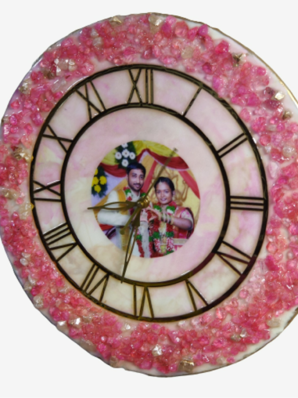 Customized Resin Clock Roman - Photo Frame - Pink Colour